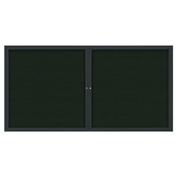 United Visual Products 72"x36" 3-Door Enclosed Outdoor Letterboard, Green Felt/Black UV1163D-BLACK-GREEN - main